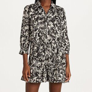 Misa Los Angeles Mita Black & White Lurex Mini Shirt Dress – Tiered Ruffle Hem